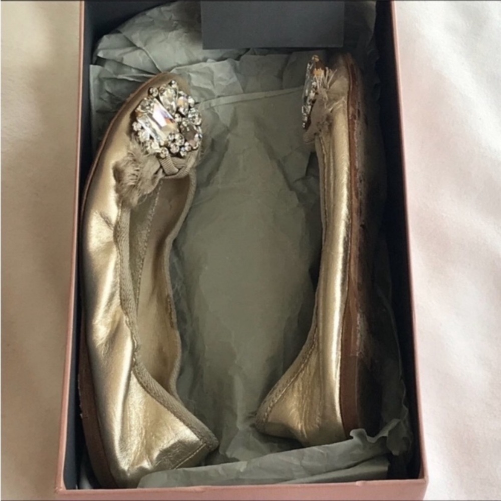 Miu Miu Sahara Gold Crystal Embellishments ballet flats Shoes SZ 5.5 - Picture 4 of 7